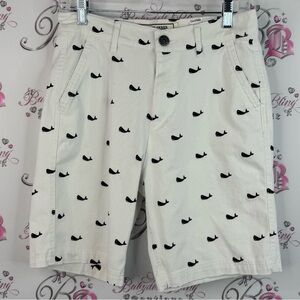 Men's Shorts slim fit original flat front shorts whales 🐳 Black Pattern white